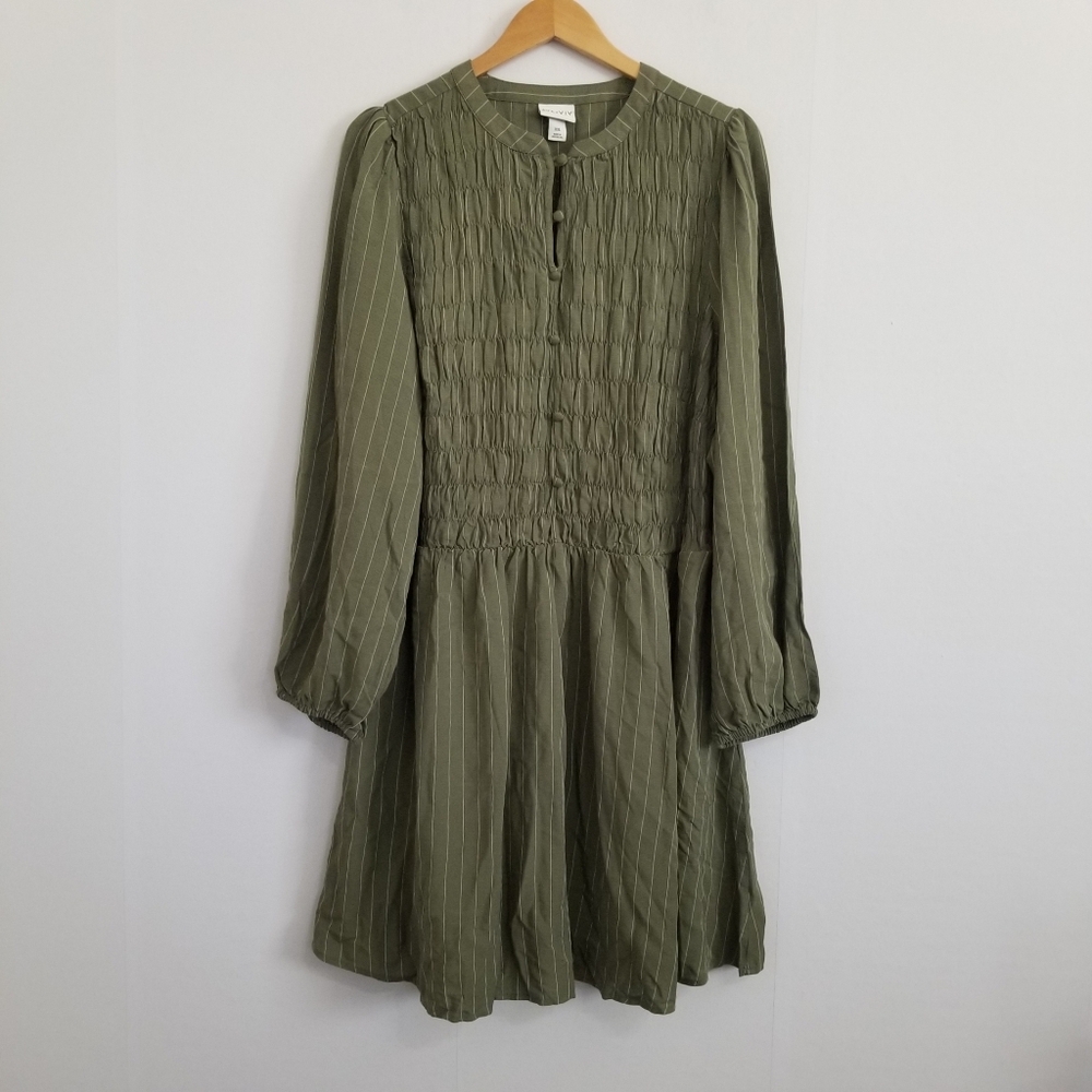 Ava & Viv Olive Green Long Sleeve Smocked Waist Dress